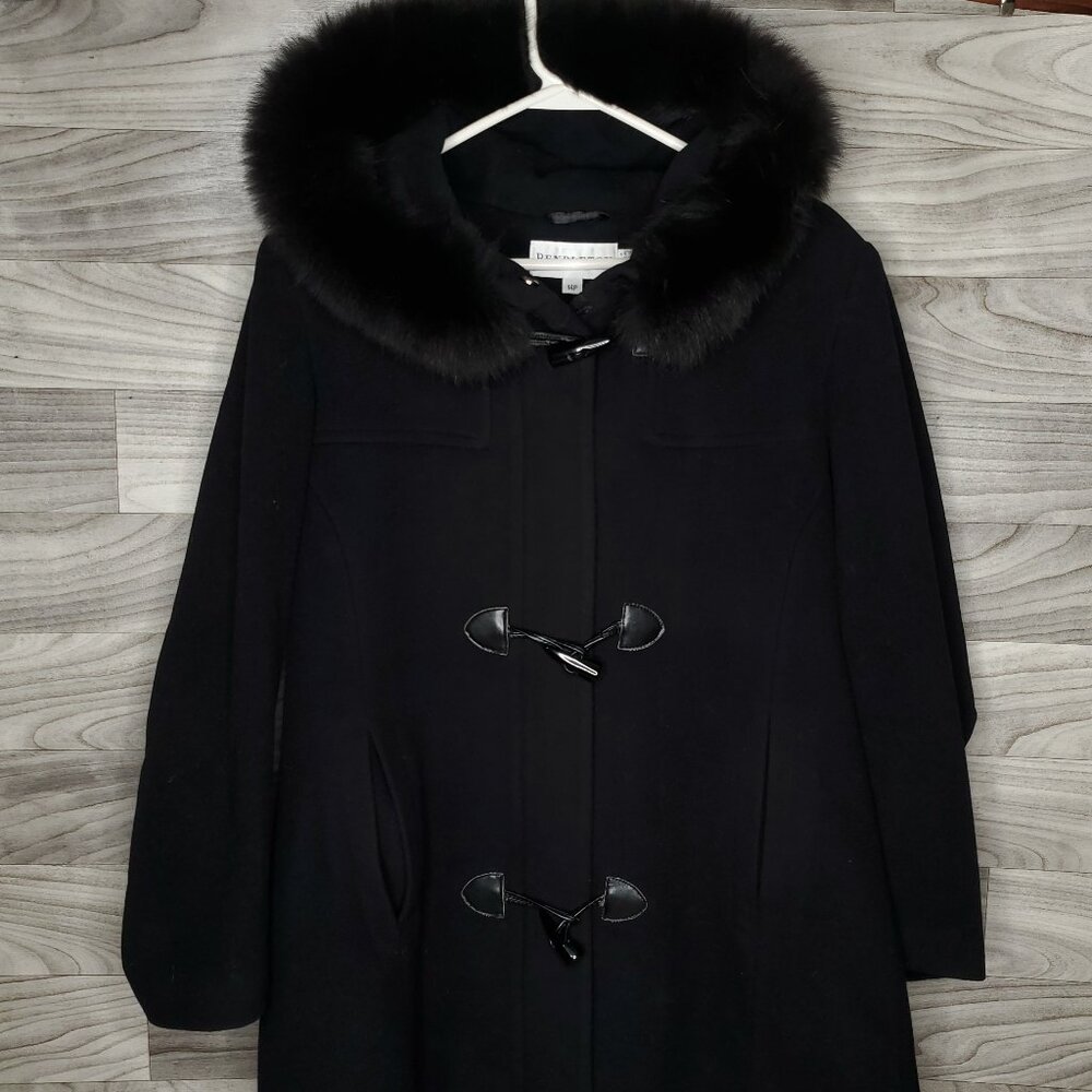Vintage Pendleton Women's Finland Fox Fur Trim Wool Cashmere Pea Coat 14P Rare